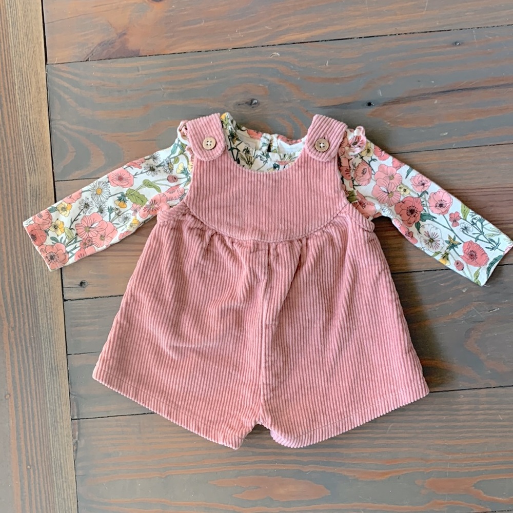 Mud Pie Corduroy Romper with Floral Shirt